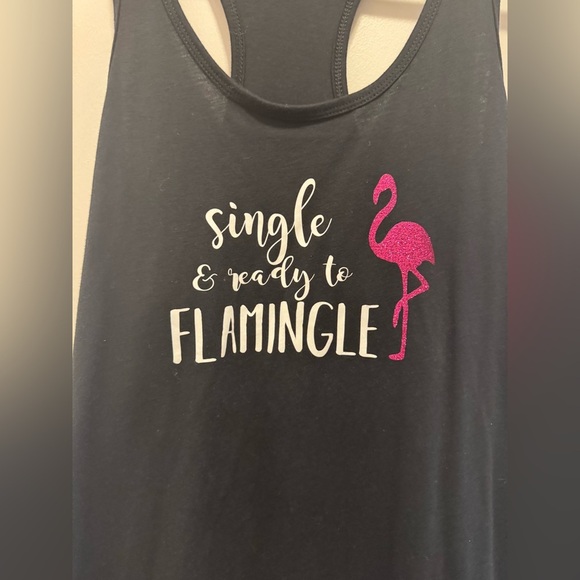 Adult Small ‘Single and Ready to Flamingle” Graphic Tank Top in Black - Picture 3 of 6